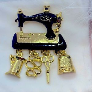 Sewing Machine Enamel Brooch